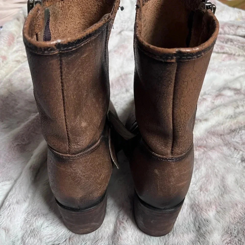 FreeBird Carlito Brown Leather Boho Western Moto Brown Heeled Boots - Picture 10 of 16